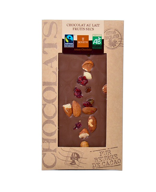 Milk chocolate bar - dried fruits - organic - Bovetti