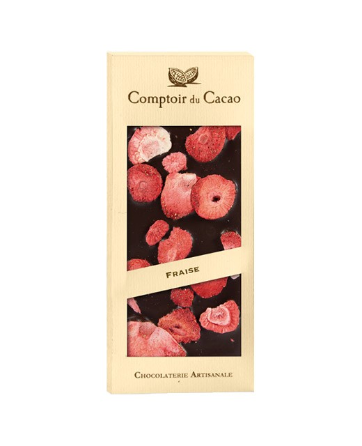 Dark chocolate tablet - Strawberry - Comptoir du Cacao