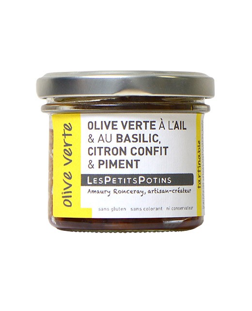 Green olive with basil and fresh garlic spread - Les Petits Potins