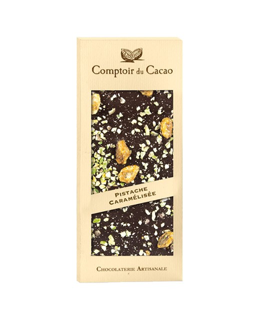 Dark chocolate tablet - caramelised pistachio - Comptoir du Cacao