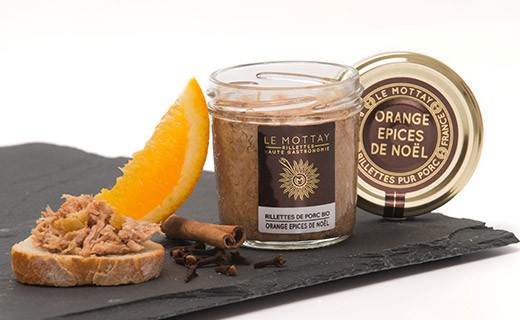 Pork rillettes with candied orange and Christmas spices - organic - Le Mottay Gourmand